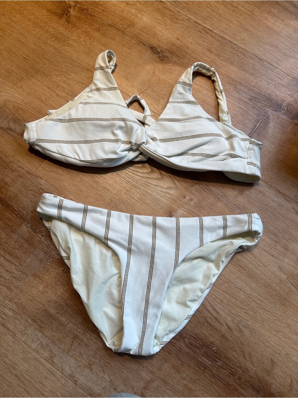 Cream Striped Women’s Bikini Set - Classic Two-Piece Swim